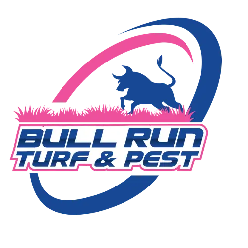 Official logo for Bull Run Turf & Pest Control showing a blue bull and grass.