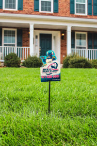 Lawn aeration and overseeding equipment in use on residential lawn in Chantilly, Virginia